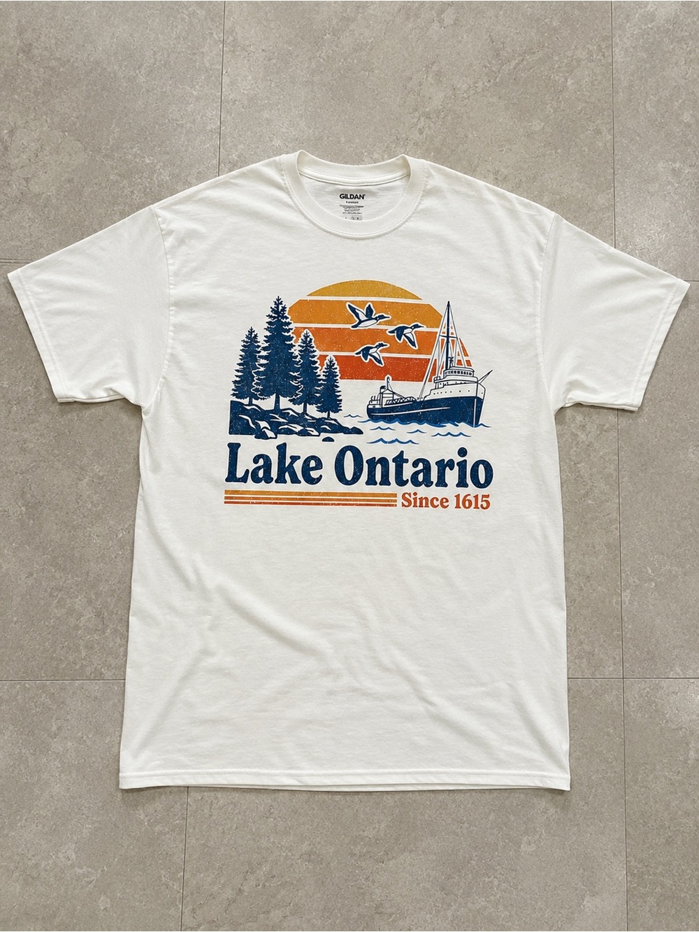 White Lake Ontario Tee with Blue & Orange Graphic T-shirt
